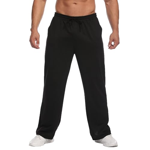 PINSPARK Herren Jogginghose Baumwolle Trainingshose Baggy Sporthose Lang Atmungsaktiv Sport Hose Running Jogger Laufhose mit Taschen Laufhose für Fitness Schwarz L