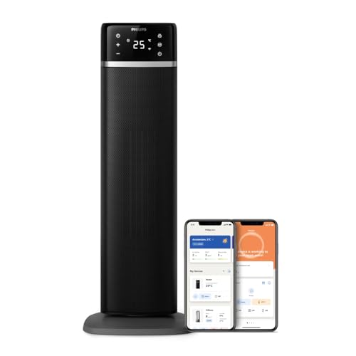 Philips 5000 Turmheizlüfter, 2000W, App-gesteuert, bis zu 50% Energieersparnis, Temp-Anzeige, 5 Sicherheitsfunktionen, 4 Modi, 60° Oszillation, leise, schwarz/grau (CX5120/11)