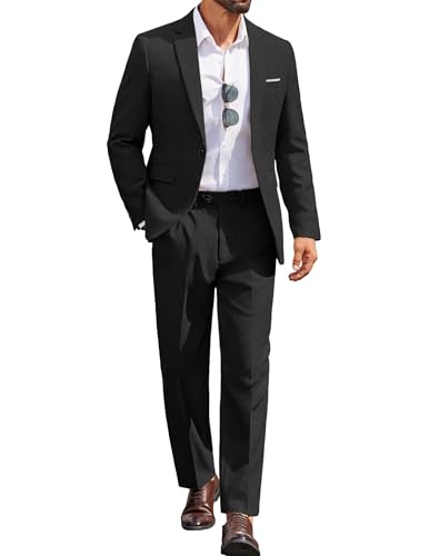 Coofandy Herrenanzüge, Klassische Passform, 2-teiliges Anzug-Set, EIN-Knopf-Anzug, lässiger Blazer, Hochzeit, Business-Anzug, Schwarz, XL
