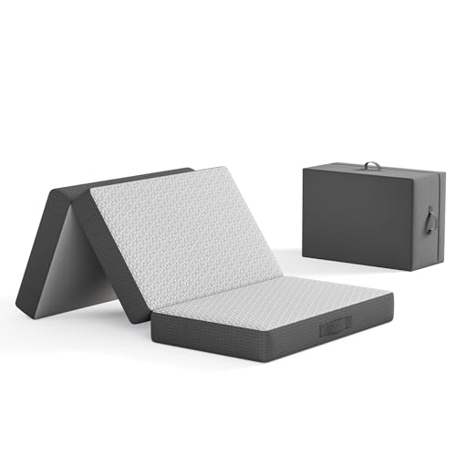 Uliyati Klappmatratze 140x200x15CM, 3-teilige Faltbare Matratze Öko-Tex Zertifiziert, Memoryschaum Gästematratze mit Abnehmbarer Bezug und Aufbewahrungstasche, für Reisen Camping Gästebett