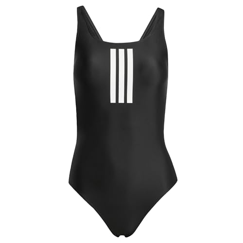 adidas Damen 3 Stripes V-Back Swimsuit, Black/White, 32