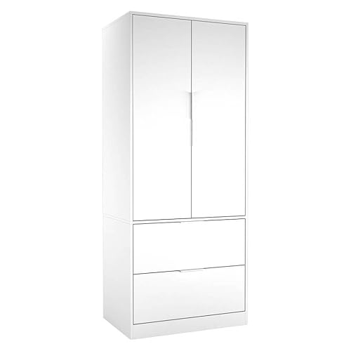 URBNLIVING Minimalistisches Schlafzimmer mit 2 Türen, 2 Schubladen, Kleiderschrank, Aufbewahrung und Kleiderstange, moderne Möbel mit Kleiderablage für Zuhause, Organizer-Einheit, 179 cm H x 74 cm B x