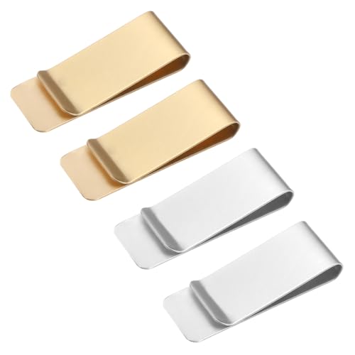Lnngub 4 Stück Geldklammer, 5 x 2 cm Edelstahl Geldscheinklammer Tragbare Multifunktional Geldklammer für Bargeld, Rechnungen, Karten, Dokumente, Banknote, Geldscheine, Visitenkarte (Gold, Silber)