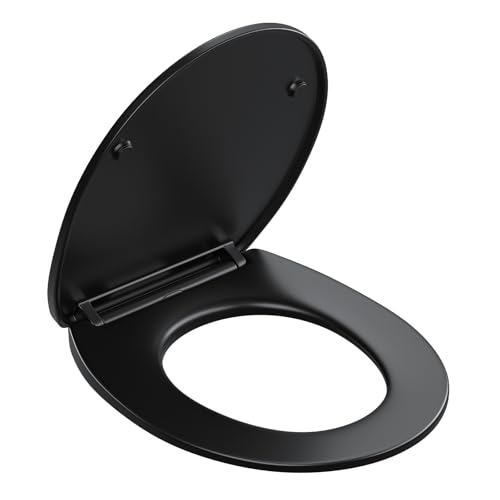 HOROW WC Sitz mit Absenkautomatik, Toilettendeckel Schwarz Toilettensitz Urea-Duroplast, Klodeckel Quick-Release Funktion, Einfache Montage und Sauber, für UG09R-B