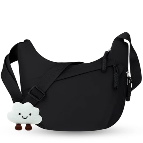 PjuQow 1 Schwarze Mondumhängetasche + 1 Weißes Wolkenanhänger, Umhängetasche Cord, Leichte Und Stylische Tasche Für Den Täglichen Gebrauch, Ideal Für Freizeit Und Reisen