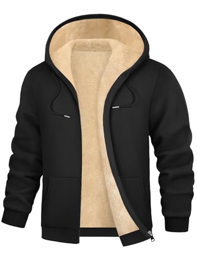 TOMEEK Hoodie Herren Sweatjacke Winter Warm Kapuzenpullover Zipper Fleecejacke mit Kapuze Casual Sweatshirt Langarm Jacke Hoodies für Herren(Schwarz,XL)
