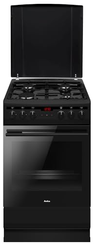Amica SHEG 904 000 SM Standherd/mit Gaskochfeld und Elektro-Backofen / 50cm Breite/Schwarz-matt/Timer / 11 Backofenfunktionen z. B. Heißluft