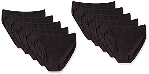 Amazon Essentials Damen Slip Aus Baumwolle Mit Hohem Beinausschnitt (In Übergröße Erhältlich), Atmungsaktiv, 10er-Pack, Schwarz, 44