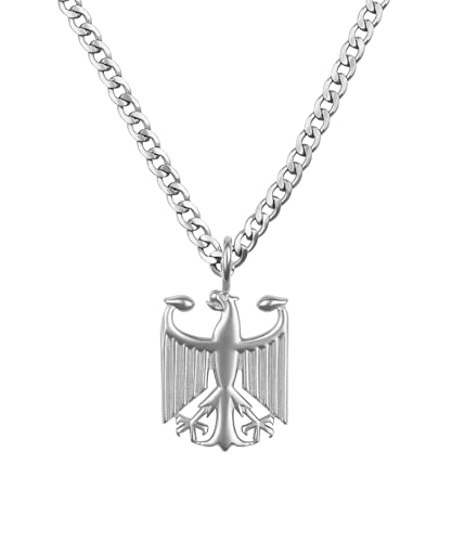 d'origine Deutschland Adler Kette Herren – Bundesadler Wappen mit Panzerkette (Miami Cuban) in Silber (Edelstahl)