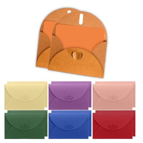 HSYTEK 14 Stück Briefumschläge, Bunt Umschläge mit Herz Verschluss, Kärtchen zum Beschriften, für Grußkarten, Einladungen, Geschenkkarten und Party Einladung