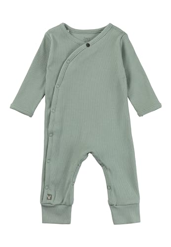 Sterntaler Playsuit Rippjersey - Baby Einteiler Unisex in Wickeloptik - Langarm Overall seitlich und im Schritt zum Knöpfen - Neugeborenen Strampler - steingrün, Größe 62