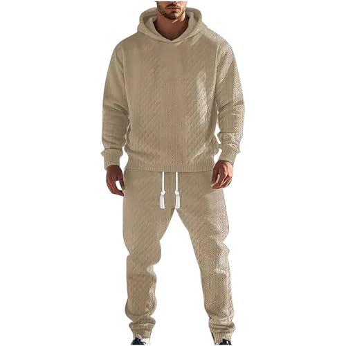 amropi Trainingsanzug Herren Jacquard Jogginganzug Kapuzenpullover und Jogginghose Sportbekleidung Khaki, L