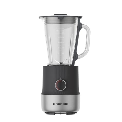 Grundig SM 6430 Standmixer, 1,5 L Glasbehälter, 800 Watt, 4 Edelstahlklingen, 5 Geschwindigkeitsstufen + Puls-Funktion, Anti-Rutsch, Messskala, Anthrazit/Edelstahl