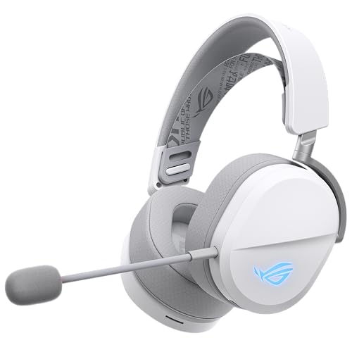 ASUS ROG Pelta White kabelloses RGB Gaming Headset (ROG SpeedNova, Bluetooth, 2,4 GHz, USB-C, 50-mm-ROG-Titanmembran-Treibern, 10-mm-Superbreitband-Boom-Mikrofon, 309g leicht, Aura Sync RGB) | Weiß
