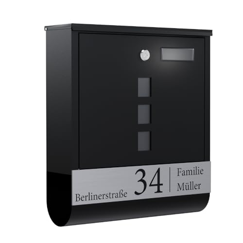 Bl4ckPrint Premium Briefkasten Anthrazit - Postkasten Zeitungsfach Sichtfenster personalisiert mit Familienname Straße und Hausnummer - hochwertiger Wandbriefkasten personalisiert