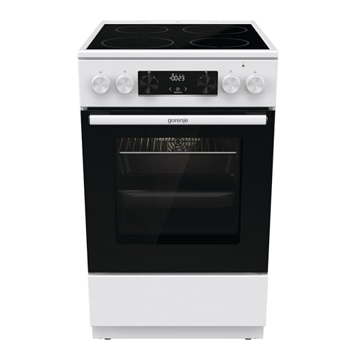Gorenje GEC5C43WGAMZ Elektro-Standherd mit Glaskeramik-Kochfeld / 50 cm / 70 Liter/Schnellaufheizung/Pizzamodus 300°C/Auftauen/AquaClean/Ergonomische Knebel/ 8 Beheizungsarten/weiß