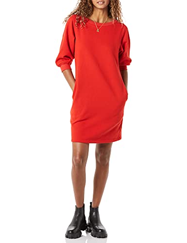 Amazon Essentials Damen-Sweatshirtkleid aus Fleece, Blousonärmel, Rundhalsausschnitt (erhältlich in Übergröße), Rot, XX-Large