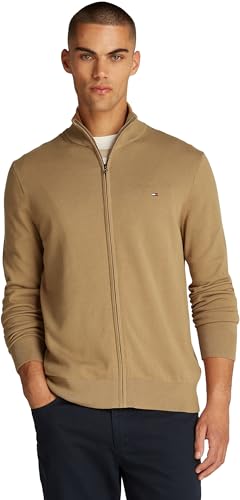 Tommy Hilfiger Herren Pullover mit Reißverschluss Essential Cotton Zip Thru Stehkragen, Beige (Safari Canvas), L