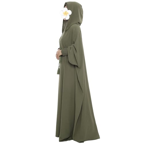 khalat Muslimisches Gebetskleid Abaya Solid Einteiler Hoodie Abaya Kleid für Frauen Langes Maxikleid Islamisch Dubai Jilbab, Grün (Army Green), Einheitsgröße