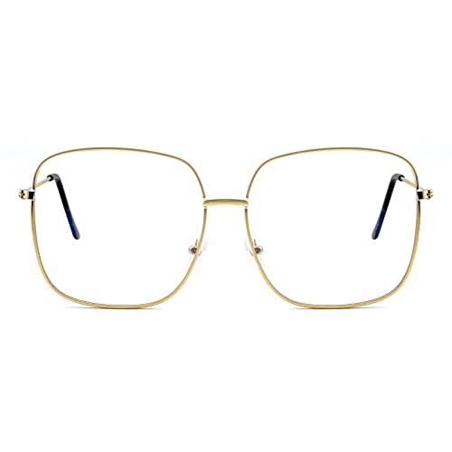 KAEOISFU übergroße Quadratische Gold Lesebrille 1,75 Damen und Herren, Große blaulichtfilter brille Lesebrillen, Mode Große Gläser Metall Computer Lesebrill