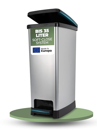 Novaliv Großer Mülleimer mit Deckel - 35L Tretmülleimer mit Soft-Close-System - Stabiler Abfalleimer mit Deckel & Fußpedal - Geruchsdichter Mülleimer Küche u.v.m - Treteimer Müllbehälter