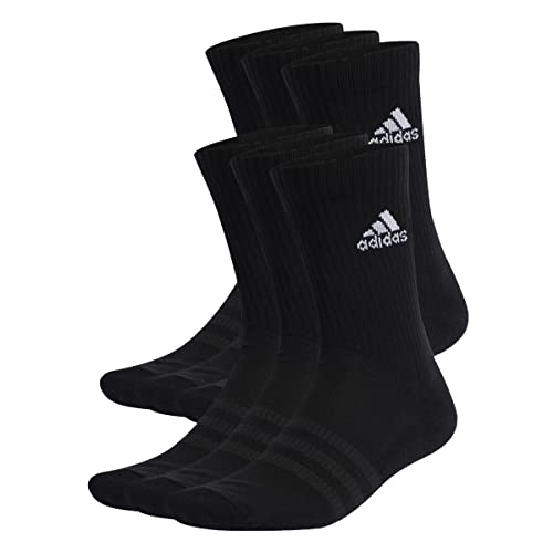 adidas Unisex Cushioned Sportswear Crew Socks 6 Pairs, Black / White, 37-39