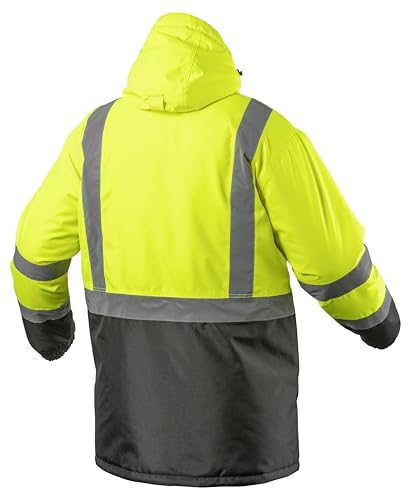 Högert Technik Warnschutz-Parka LEDA, reflektierende Winter-Arbeitsjacke, isoliert, wasserdicht, gelb, XL, EN ISO 20471, Windschutz, Bau, Straßenbau, Outdoor