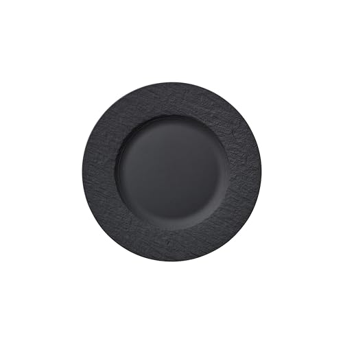 Villeroy & Boch - Manufacture Rock Frühstücksteller 22 Cm, Spülmaschinenfest, Mikrowellensicher, Kuchenteller Schwarz, Teller, Kaffeegeschirr, Geschirr Schwarz, Matt, Schieferoptik, Premium Porzellan
