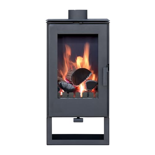Kaminofen holzofen ALAZ K8M Schwarz 9 kW, Kamin Heizofen Dauerbrandofen Holzofen, Кaminholz Hüttenofen, Кaminfeuer, Briketts Kamin, Fireplace Wood