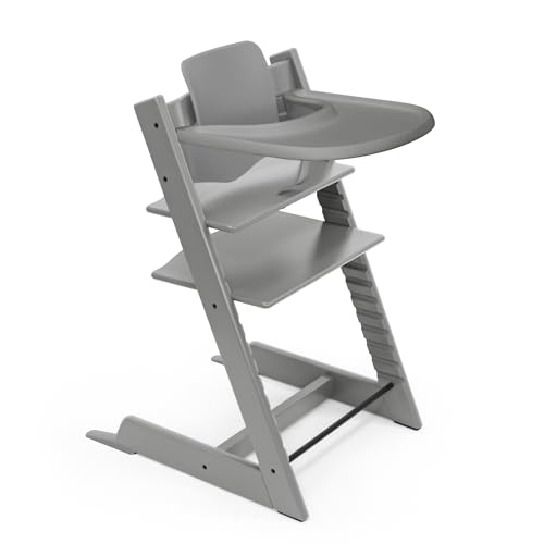 Stokke Tripp Trapp Hochstuhl (Storm Grey) mit Stokke Tray (Storm Grey) - ein verstellbares, ergonomisches und leicht zu reinigendes Babyset für Kinder im Alter von 6-36 Monaten