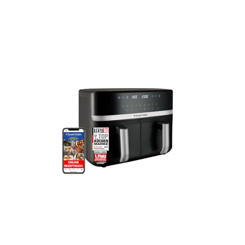 Russell Hobbs Heißluftfritteuse 2 Kammern 9L Rapid AirFryer [2 Fächer je 4,5l, sehr leiser Betrieb, 9 Programme] SatisFry Fritteuse (spülmaschinenfest, Match & Synchronisierungsfunktion) 27681-56