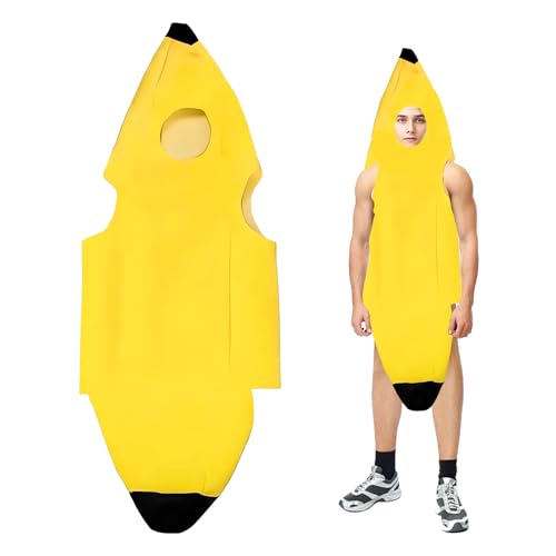 JIEBAO Bananen Kostüm für Erwachsene, Neuartige Obst Kostüme Lustiges, Herren Damen Unisex, Bananenkostüm für Karneval, Halloween, Parties, Cosplay