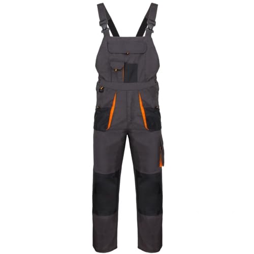 Luckyberg Herren Latzhose, Arbeitshose viel funktionale Taschen. Arbeitslatzhose Herren Größe: 44-62 (DE/NL/SE/PL, Numerisch, 58, Regular, Regular, Standard, Graphit)