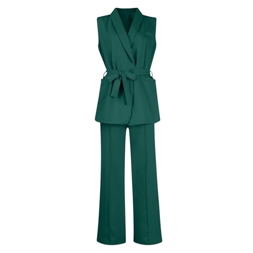 Ansenesna Hosenanzug Business Damen Elegant 2 Teiler Damen Anzug Elegant 2 Teilig mit Blazer Weste Zweiteiler Freizeitanzug Frauen Weites Bein Hose Anzug