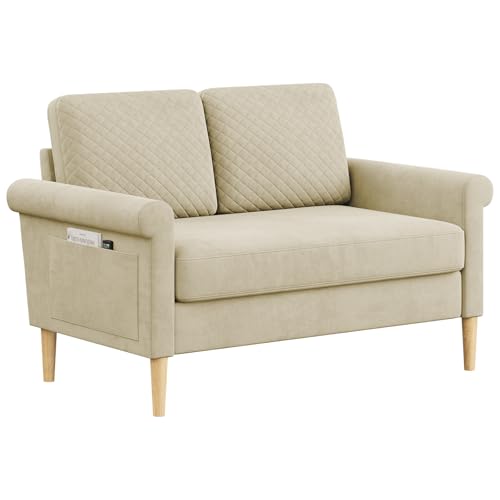 Vesgantti Sofa 2 Sitzer, Kleine Stoffcouch mit Armlehne，Mini Sofa für Wohnzimmer/Wohnung/Büro, Einfache Montage 123 x 70 x 88CM