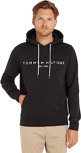 Tommy Hilfiger Herren Hoodie Core Tommy Logo mit Kapuze, Schwarz (Jet Black), L