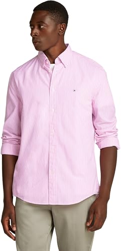 Tommy Hilfiger Herren Hemd Flex Poplin Classic Regular Fit, Mehrfarbig (Classic Pink/Optic White), L