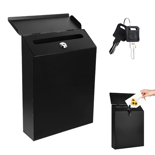 Briefkasten, 29 x 22 x 6,5 cm Abschließbarer Briefkasten zur Wandmontage, Rustikaler Postfach aus Eisen mit Schloss und 2 Schlüsseln, Personalisierter Postfach, für Zuhause, Büro, Garten(Schwarz)