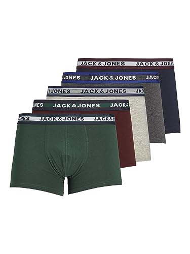 JACK&JONES Boxershorts 5er-Pack Basic Trunks Kurze Unterhosen Logo Print Design JACOLIVER, Farben:Mehrfarbig, Größe Hosen:XXL