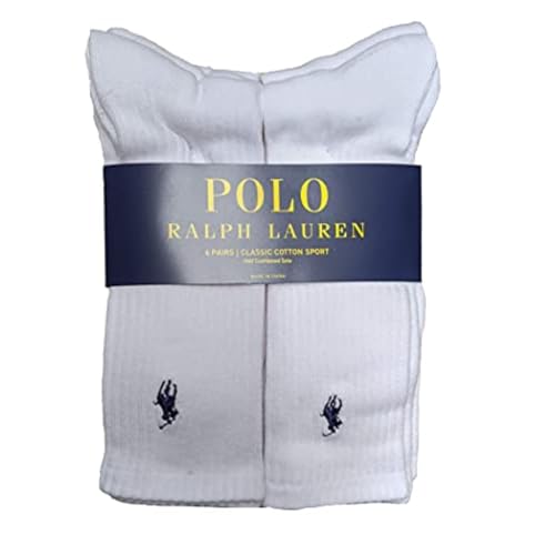 Polo Ralph Lauren Klassische gerippte Crew-Socken für Herren – 6er-Pack - Weiß -