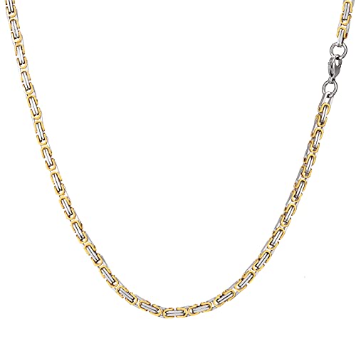 AFSTALR Herren Königskette Gold Schmuck für Herren ，Edelstahl Breit Herrenkette Männer 4mm Byzantinische Kette Halskette für Herren Länge 65cm