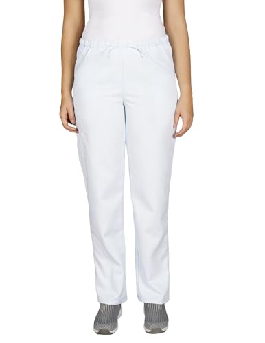 NYBO Pflege Hose Damen & Herren | Sanitätshose, Atmungsaktive Medizinische Berufsbekleidung mit Elastischem Bund & Taschen | Oeko-TEX | Arbeitshose, Krankenhaus, Klinik Schlupfhose | weiß, L