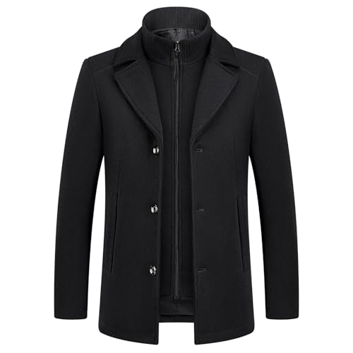 KUDMOL Herren Mantel umd Weste 2-in-1-Winterjacke Wollmantel Dick Wintermantel Warmer Mantel Jacke(Schwarz,XL)
