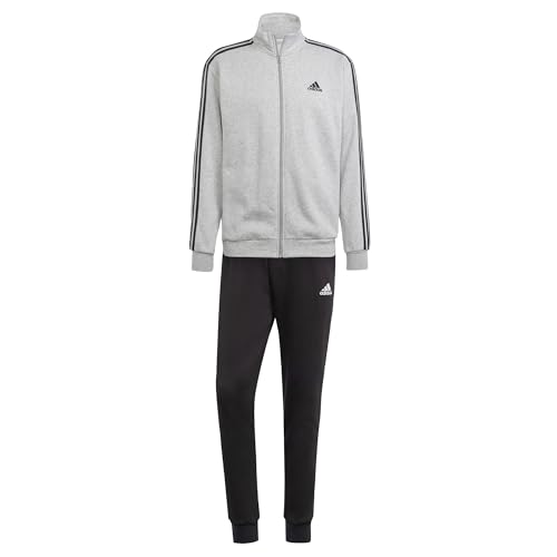 adidas Herren Basic 3-Stripes Fleece Track Suit, Medium Grey Heather/Black, XL