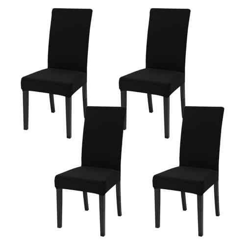 FRKOKRFA Stuhlhussen 4er Set Dehnbare Esszimmer Stuhlberzug, Abnehmbare Waschbar Stuhlübezug, Moderne Elastische Hussen für Haus, Hotel, Bankett, Partys Deko und Hochzeit (Schwarz)