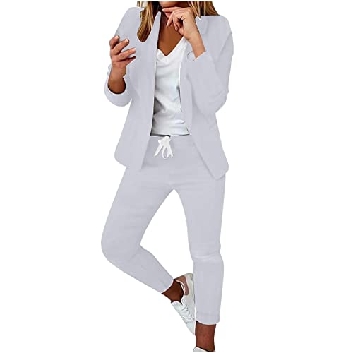 Masrin Hosenanzüge Damen Zweiteiliges Set Business Casual 2-teiliges Outfit Professionelle Kleidung Anzug Anzugjacke mit Revers Lang Anzughose Bürodame Kostüme & Blazer Hose Arbeitskleidung