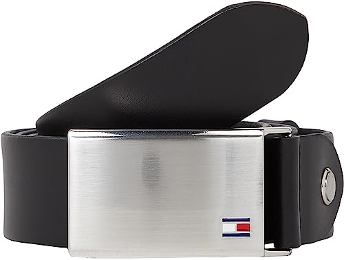 Tommy Hilfiger Herren Gürtel Plaque Belt 3,5 cm Ledergürtel, Schwarz (Black), 110 cm
