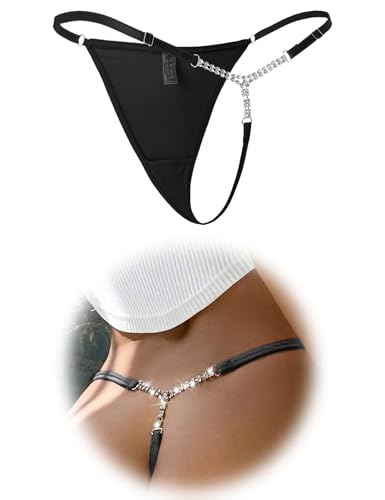 ohmydear String Tanga für Damen Sexy Große Größen G String Damen Strass Tangas für Frauen mit Kette Thongs Women Sexy Mini Unterwäsche