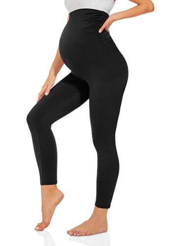TNNZEET Umstandsleggings High Waist Umstandsmode Damen Umstandshose Schwangerschaft Leggings Lang für Yoga(Schwarz,M)