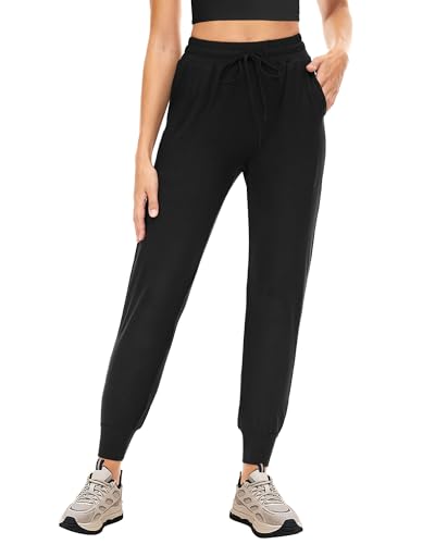 CAMPSNAIL Jogginghose Damen Sommerhose Lang Sporthose Atmungsaktiv Freizeithose Sweatpants Joggpants Weich Leggings für Fitness Yoga Freizeit Schwarz S